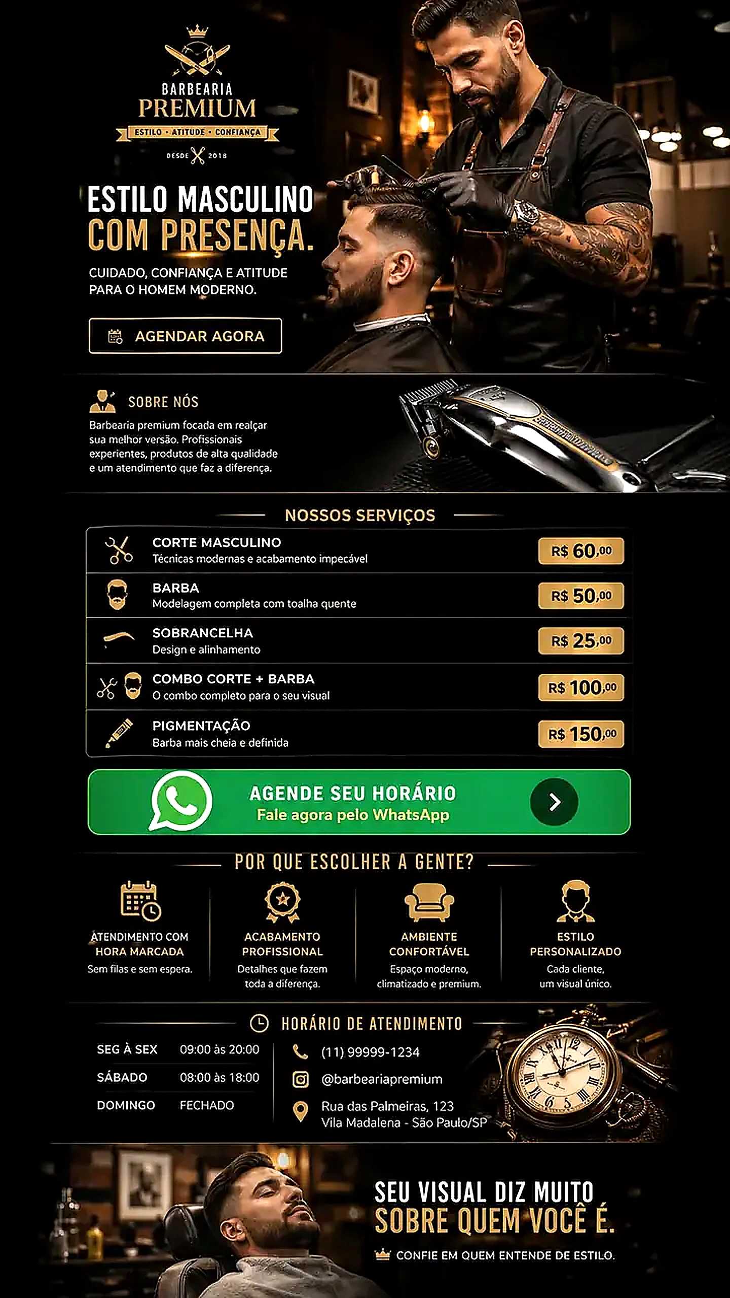 Modelo de site de bio para barbearia com botão de WhatsApp
