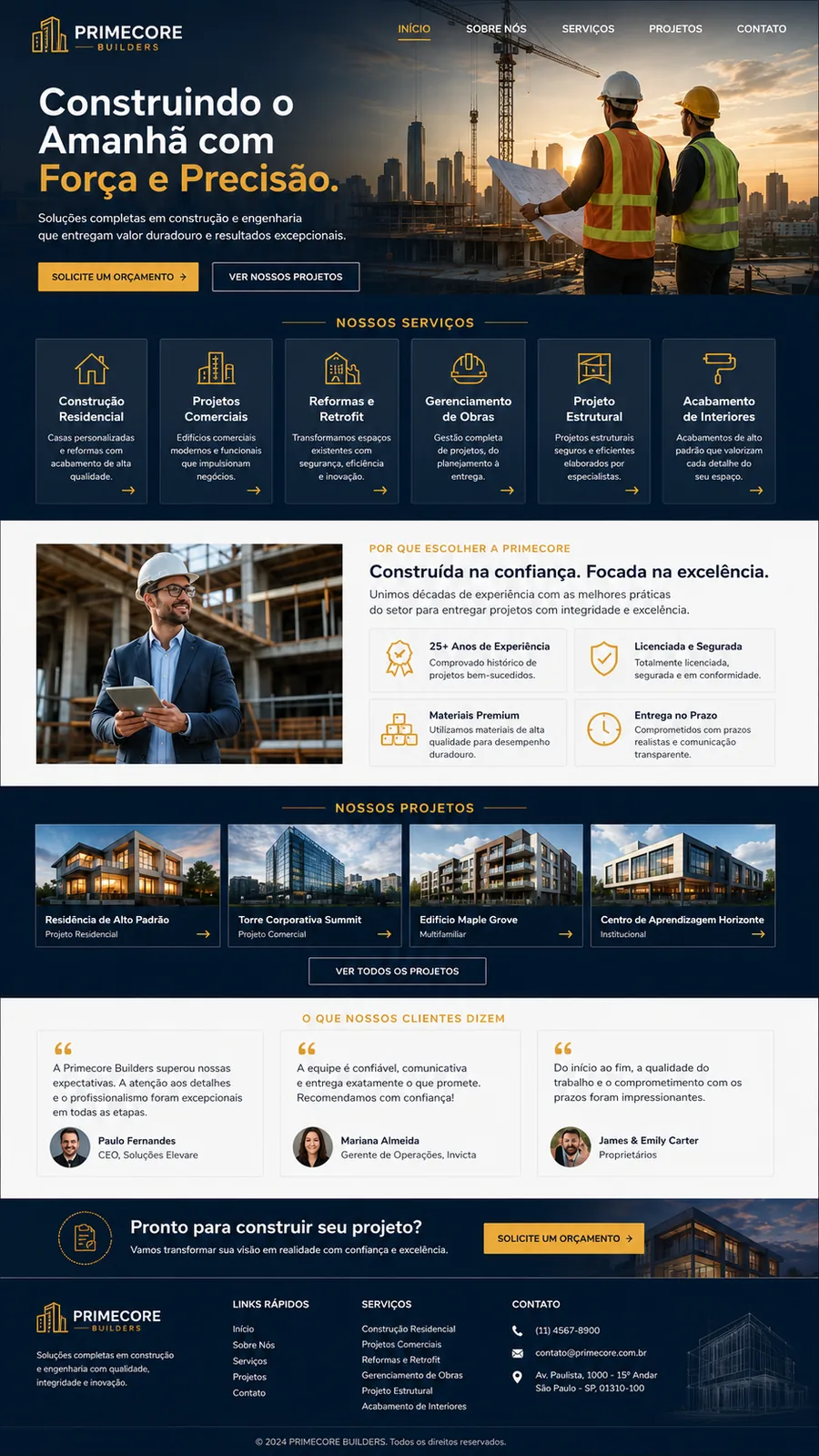 Modelo de site para construtora e engenharia