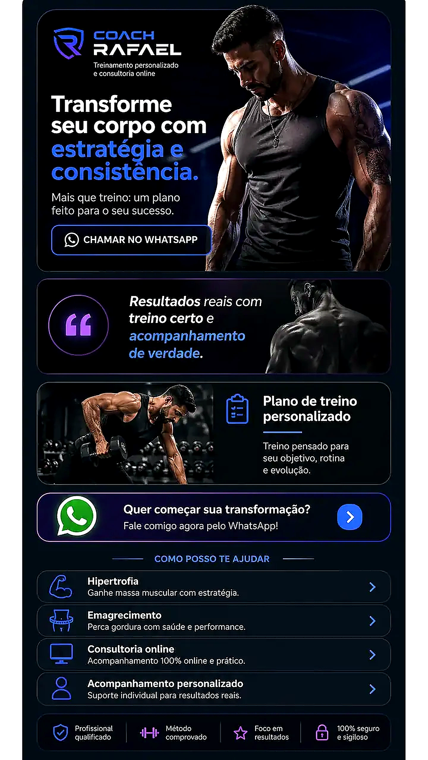 Modelo de site de bio estratégico para profissional fitness em Uberlândia